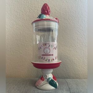 Peppermint And Pine Christmas Lights Red Glass Candy Jar 13in NEW